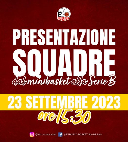 PRESENTAZIONE DELLE SQUADRE – APPUNTAMENTO SABATO 23 SETTEMBRE